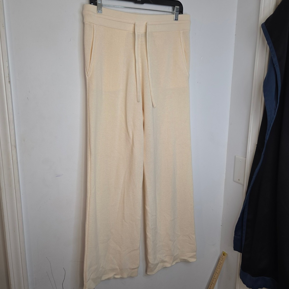 Vineyard Vines Womens Cream Ribbed Knit Wide Leg Lounge Pants Size M Wool Blend